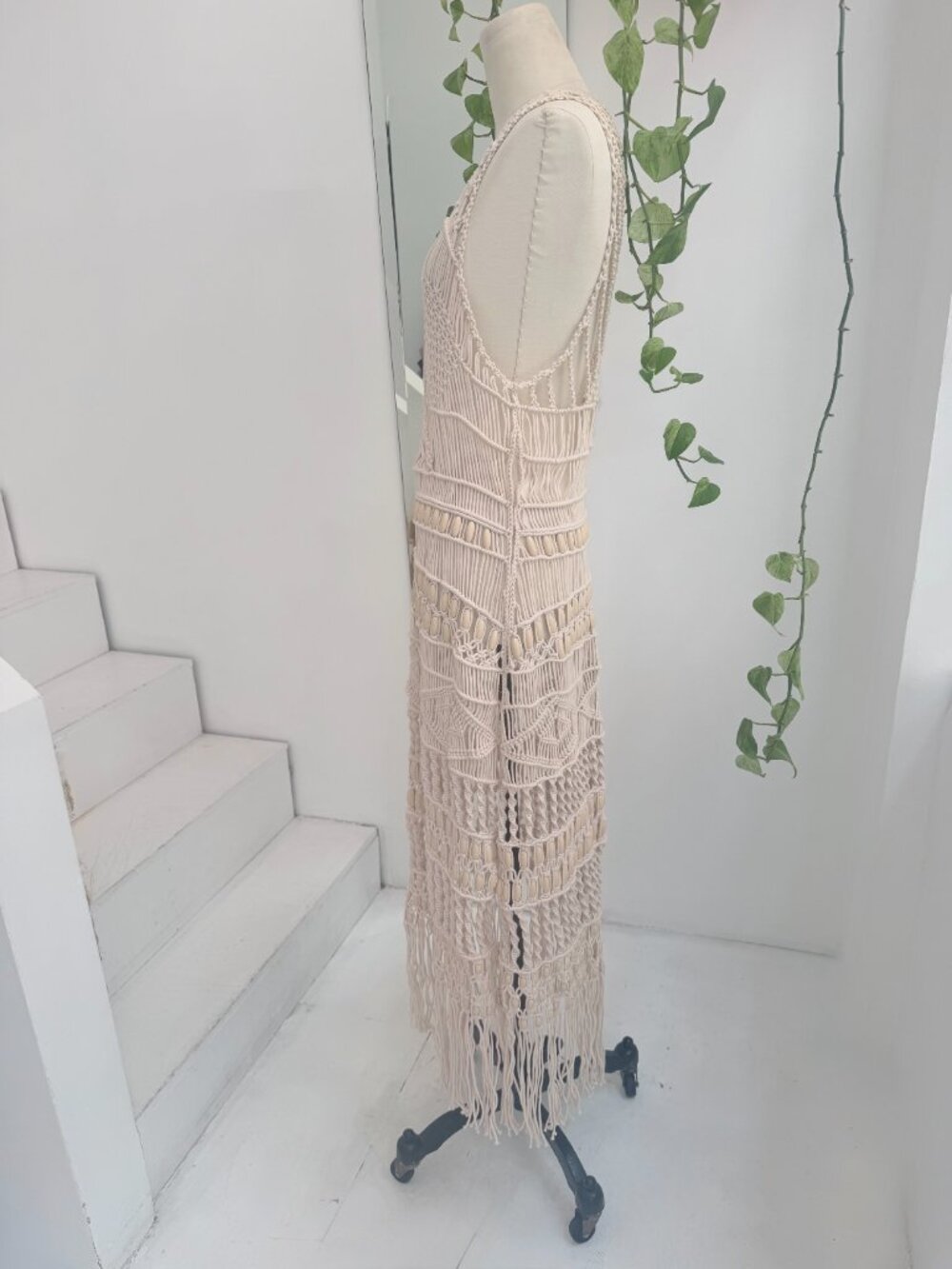 Jonathan Simkhai Macrame Beaded Natural Fringe Dress - Picture 4 of 13